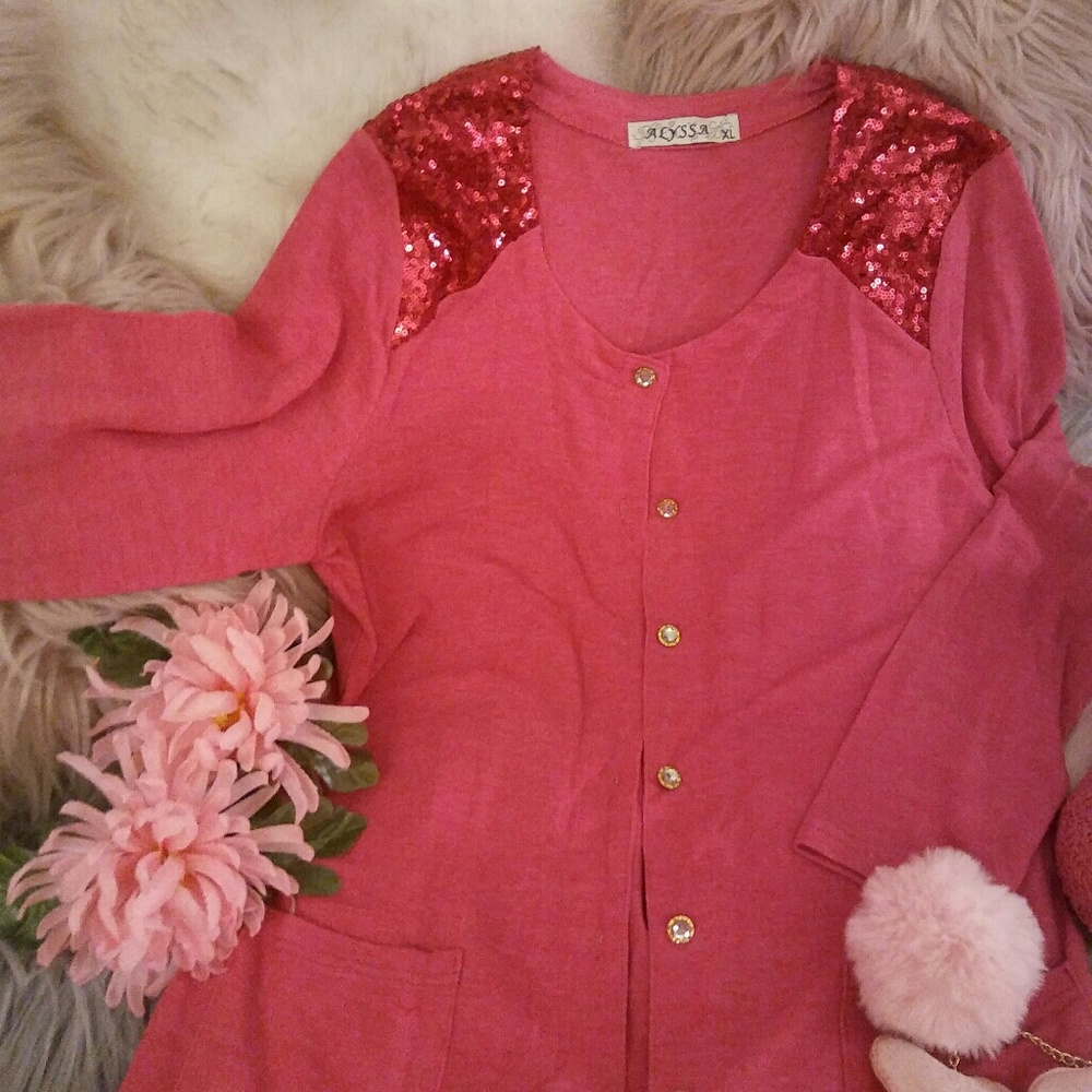 New Raspberry Sequin Cardigan - Picture 4 of 8